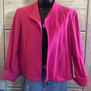 VINTAGE Louben Hot Pink Fushia Wool Cashmere Open Front Blazer Barbiecore Size M